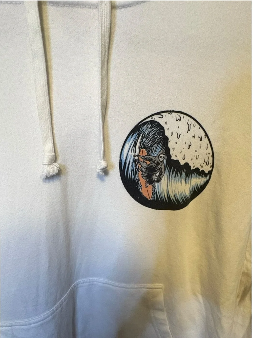Call Your Mother Grim Reaper Surf Graphic Hoodie Unisex Large Cream